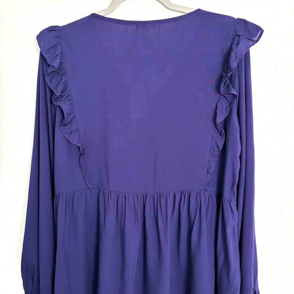 NWT JODIFL Indigo Purple Long Sleeve Embroidered Blouse Women’s Medium Boho - Picture 5 of 11